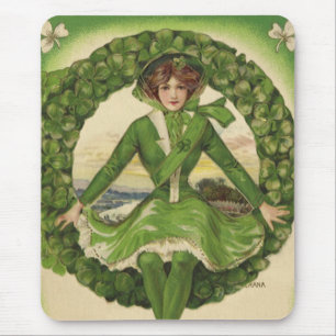 Mousepad Dia de São Patrício Vintage, Coroa com Garota Irla