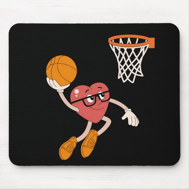 Mousepad Dia de São Valentim Coração Afundando Basquetebol  (Frente)
