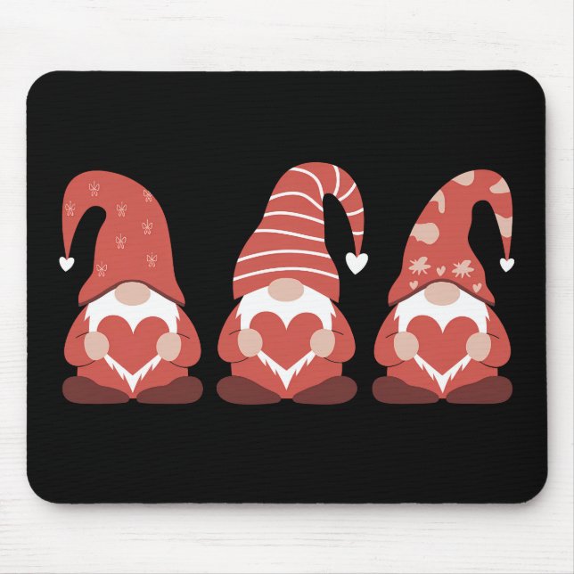 Mousepad Dia de São Valentim Três Gnomos Fofos Segurando Co (Frente)
