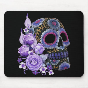 Mousepad Dia do Crânio De Açúcar Preto Púrpura Dos Mort