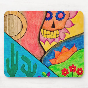 Mousepad Dia do Deserto Morto Cactus Skull Floral