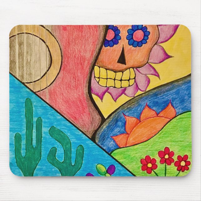 Mousepad Dia do Deserto Morto Cactus Skull Floral (Frente)
