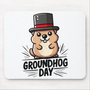 Mousepad Dia do Marmota Fofo e Feliz 2 de Fevereiro Feriado