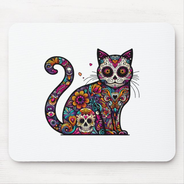 Mousepad Dia Do Morto Cinco De Mayo Cat Sugar Skull Dia De  (Frente)