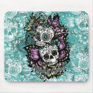 Mousepad Dia dos crânios florais inoperantes da borboleta