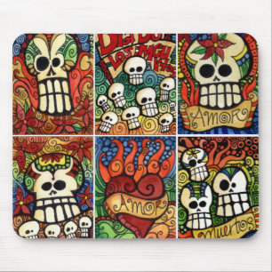 Mousepad Dia dos crânios inoperantes/coração flamejante