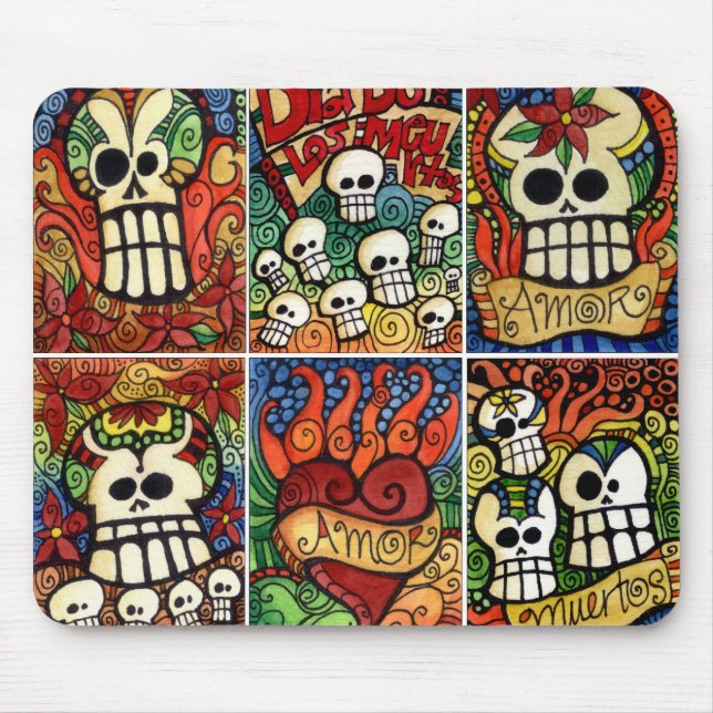Mousepad Dia dos crânios inoperantes/coração flamejante (Frente)