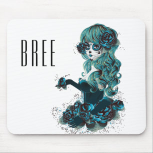 Mousepad Dia dos Mortos Bela Caveira de Açúcar Maquiagem Me