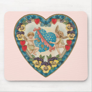 Mousepad Dia dos Namorados Antigo, Anjos Vintage em um Cora