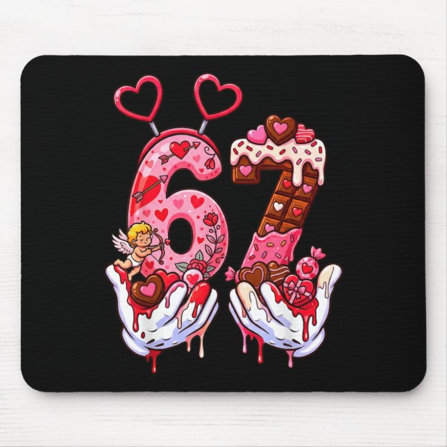 Mousepad Dia dos Namorados engraçado 67 Meme Mãos Seis Sete (Frente)