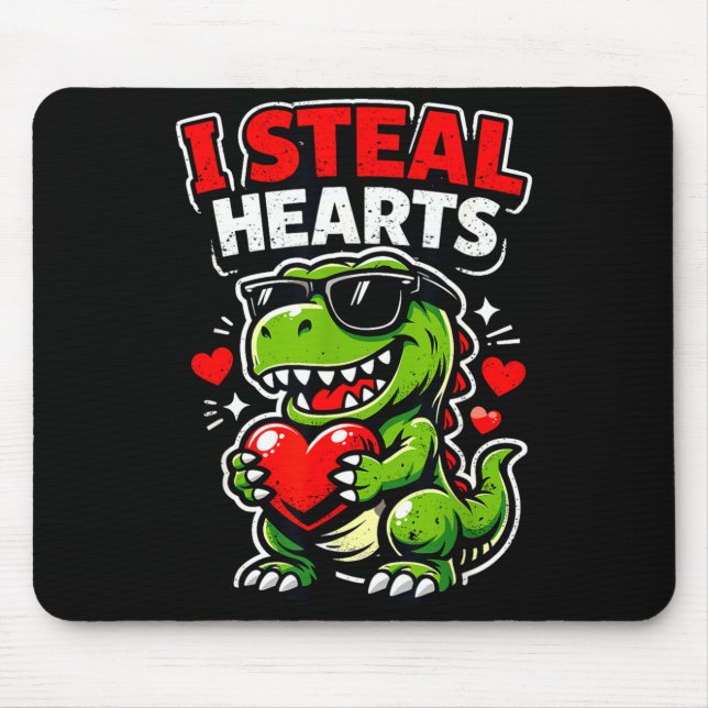 Mousepad Dia dos Namorados Eu Roubo Corações T-rex  (Frente)