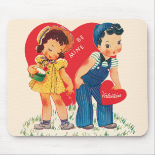 Mousepad Dia dos Namorados Fofo Antigo, Corações de Menino