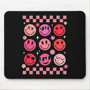 Mousepad Dia dos Namorados Retro Groovy Rosa Rosto Feliz