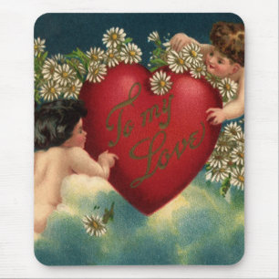Mousepad Dia dos Namorados Vintage Cherubins Vitorianos no 