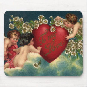 Mousepad Dia dos Namorados Vintage Cherubins Vitorianos no 