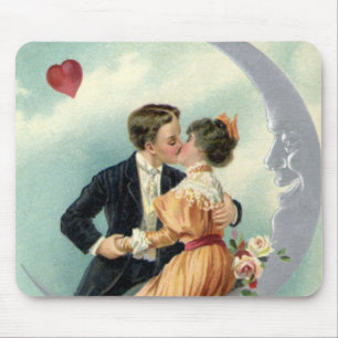 Mousepad Dia dos Namorados Vitoriano Antigo Beijo na Lua