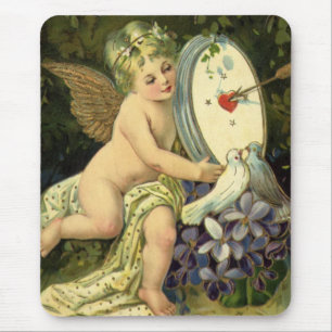 Mousepad Dia dos Namorados Vitoriano, pássaros de amor anjo
