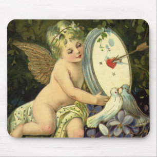 Mousepad Dia dos Namorados Vitoriano Vintage, Anjo Pássaros