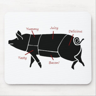Mousepad Diagrama de carta engraçado do carniceiro do porc