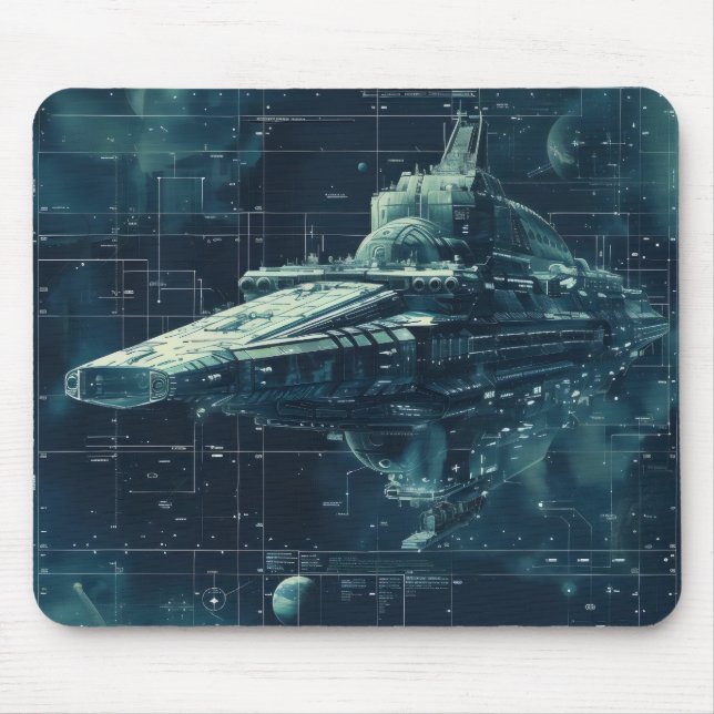 Mousepad Diagrama de Navio de Batalha de Ficção Científica (Frente)