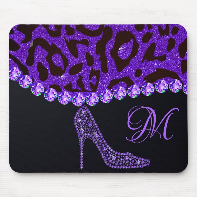 Mousepad Diamante de Bling Glitter Leopard Roxo (Frente)