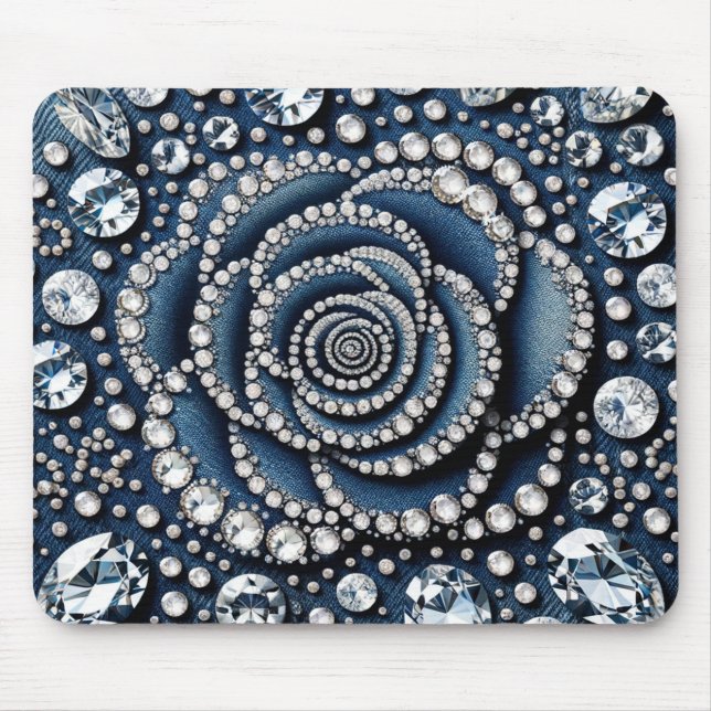 Mousepad Diamante Rosa e Brilho Glam Denim Jóias (Frente)