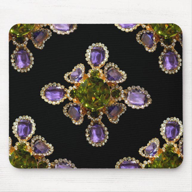 Mousepad Diamantes Ametistas Roxos Emeralds joias (Frente)