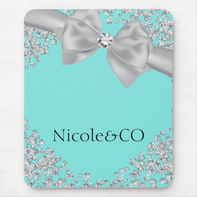 Mousepad Diamantes Arco Grande Azul Branco Glam Personaliza (Frente)