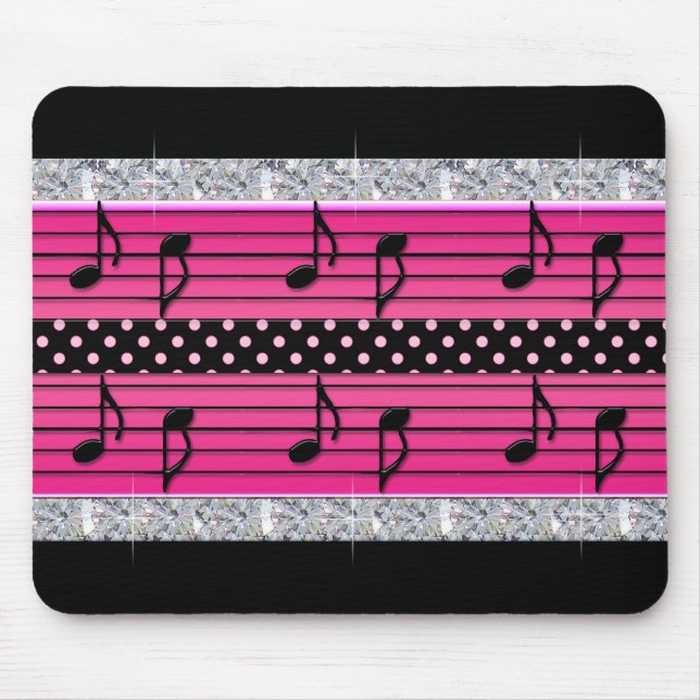 Mousepad Diamantes cor-de-rosa & pretos das bolinhas & (Frente)