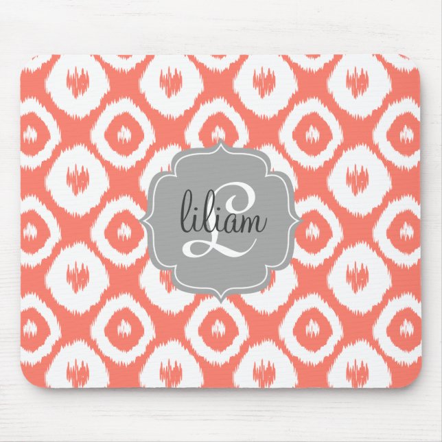 Mousepad Diamantes corais chiques modernos de Ikat (Frente)