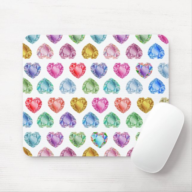 Mousepad Diamond Heart Watercolor Pattern Cute Pastel Girly (Com mouse)
