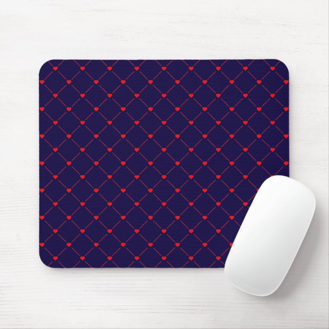 Mousepad Diamond Shaped Red Heart & Line Art (Com mouse)