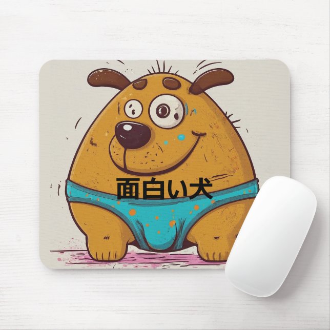 Mousepad Dibujo japonês engraçado de um cachorro com roupa  (Com mouse)