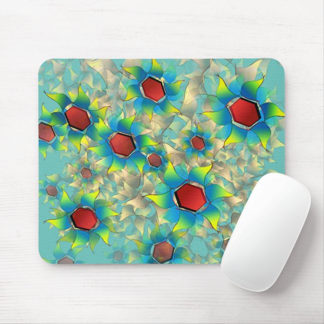 Mousepad Diferentes flores virtuais, pétalas azuladas sobre (Com mouse)