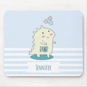 Mousepad Dino amarelo bonito com estrelas felizes