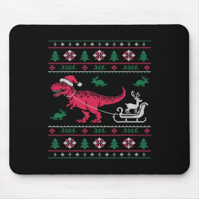 Mousepad Dinosaur Reindeer Sleigh Ugly Christmas  (Frente)