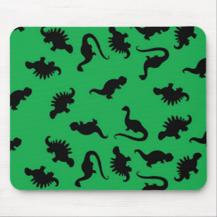 Mousepad Dinosaur Silhouettes on Green Background Pattern