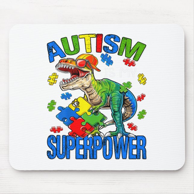 Mousepad Dinossaur Rex Autism É Meu Superpoder Autismo Awar (Frente)