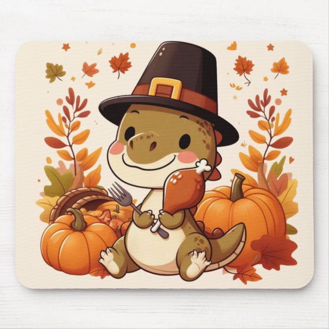 Mousepad Dinossauro Bonito de Ação de Graças (Frente)