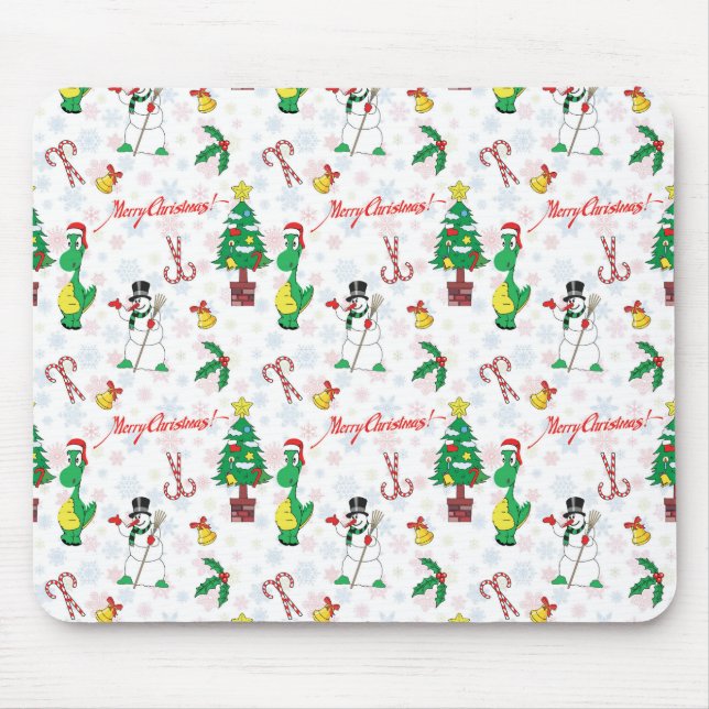 Mousepad dinossauro de Natal e boneco de neve (Frente)