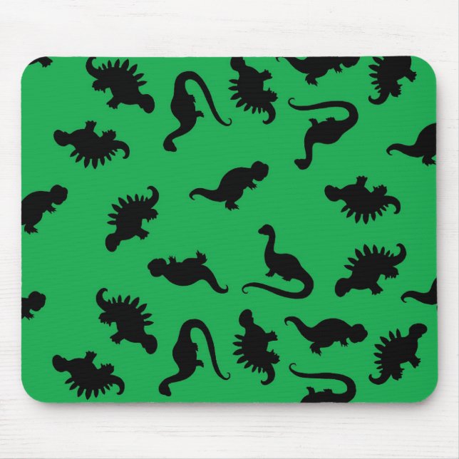 Mousepad Dinossauro Silhouettes em Padrões de Fundo Verde (Frente)