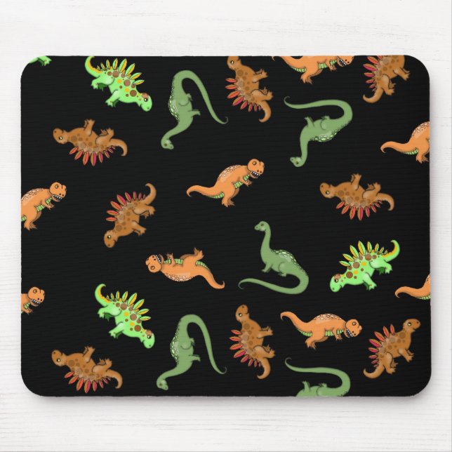 Mousepad Dinossauros Fofos em Fundo Preto (Frente)
