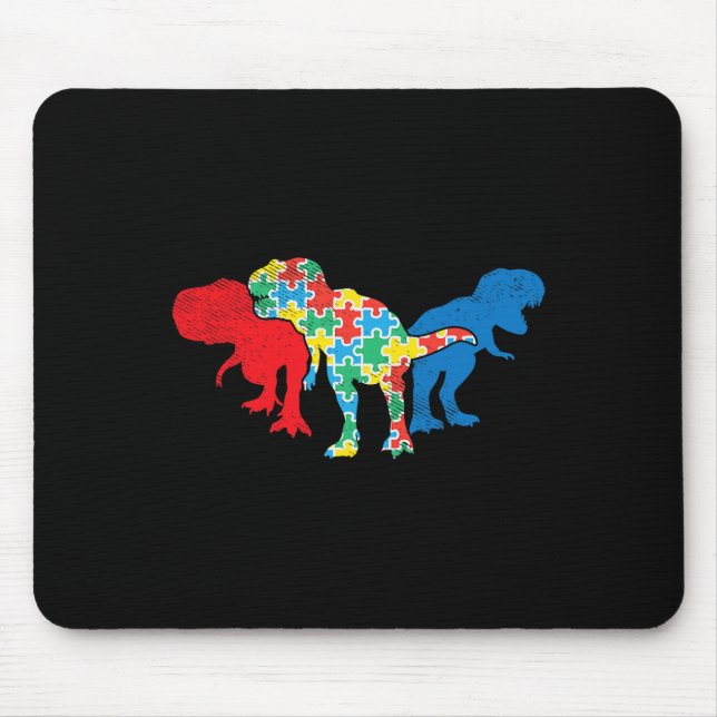 Mousepad Dinossauros T-Rex Quebra-cabeça Dino Autismo Consc (Frente)