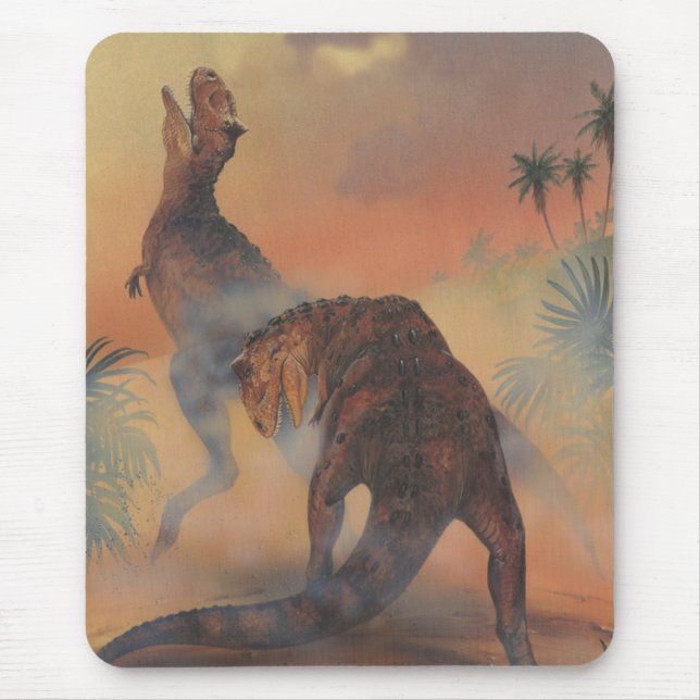 Mousepad Dinossauros Vintage, Carnotaurus Rugindo na Selva (Frente)