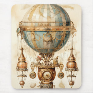 Mousepad Dirigible Mecânico Antigo Globo Azul Sepia