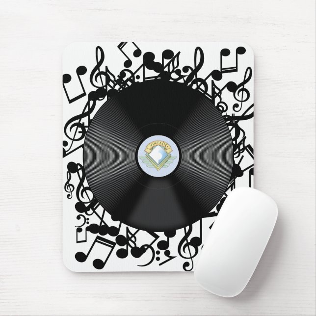 Mousepad Disco de Vinil Antigo e notas musicais (Com mouse)