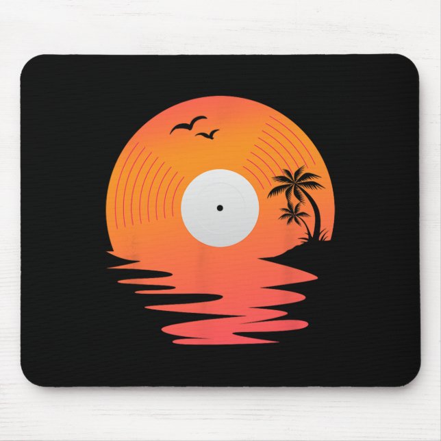 Mousepad Disco de Vinil Retro Disco Praia Discos Giratórios (Frente)