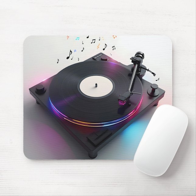 Mousepad Disco Jockey Tornável Com Notas De Música Neon (Com mouse)