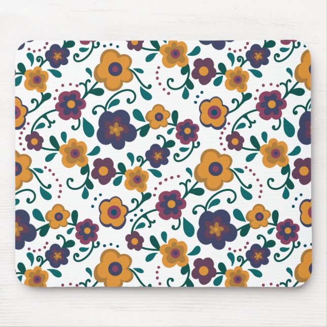 Mousepad Ditzy Folk Art Retro Daisy, de 70 anos, em Jewel T (Frente)