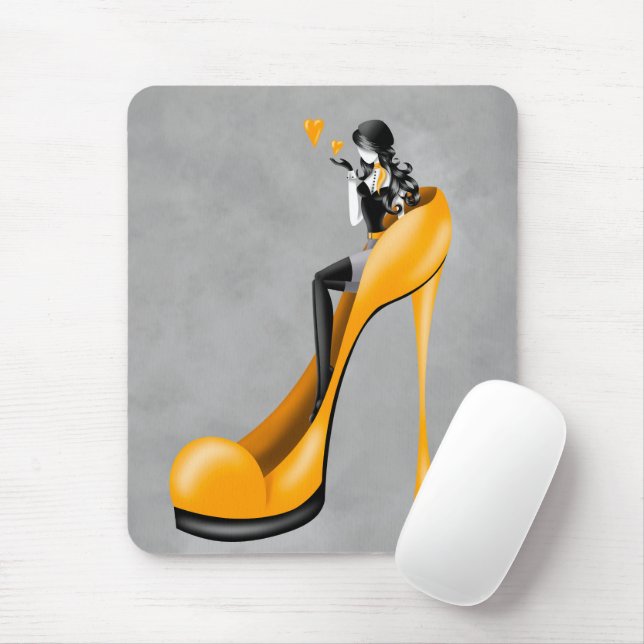 Mousepad Diva da Moda de Salto Amarelo Stiletto (Com mouse)